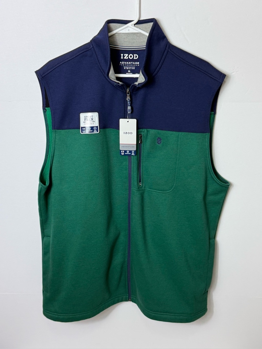 Izod Navy and Green Performance Half-Zip Vest